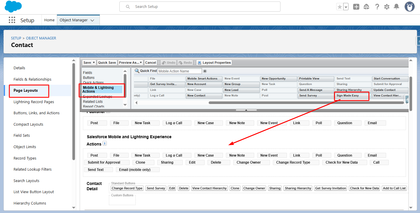  Page Layout, drag the created button from Mobile & Lightning Actions