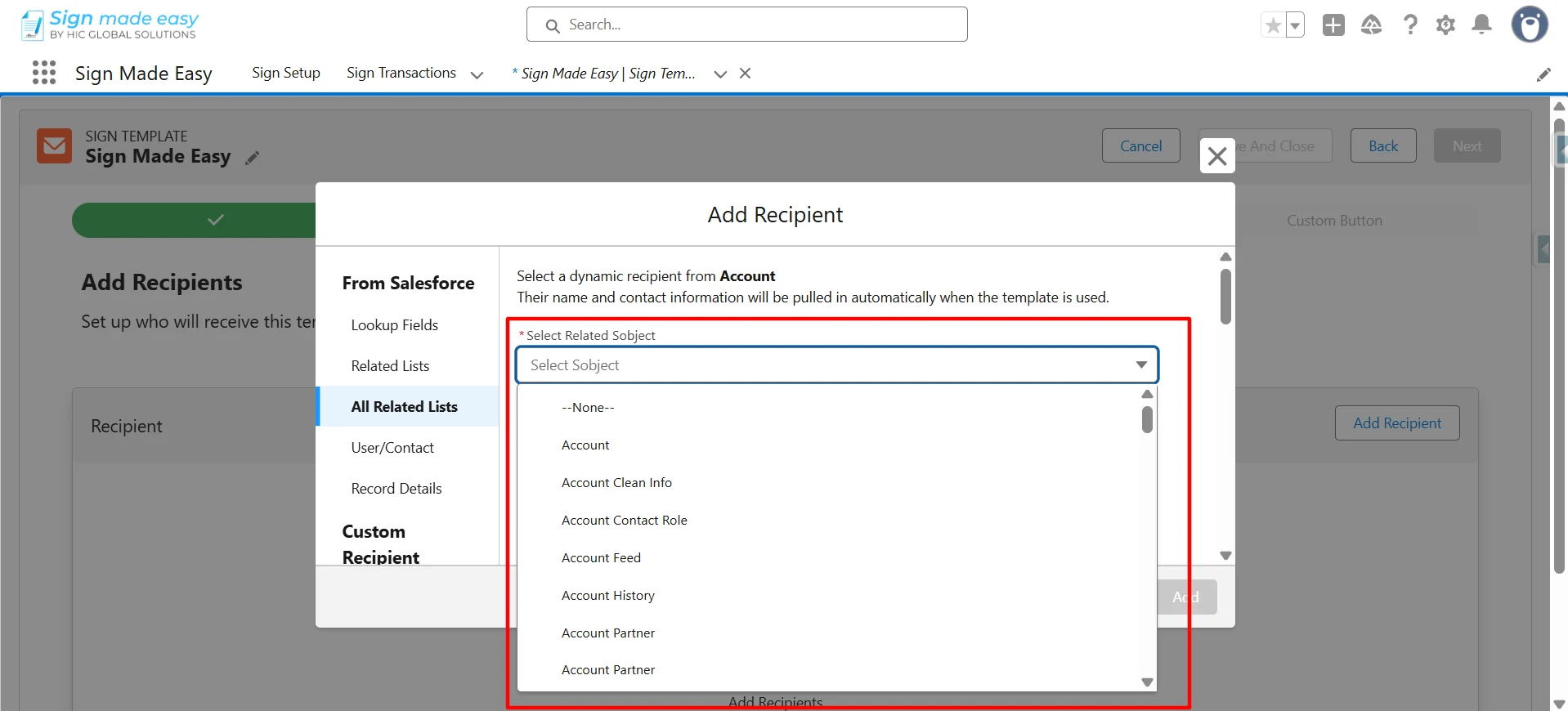 Select a Salesforce object