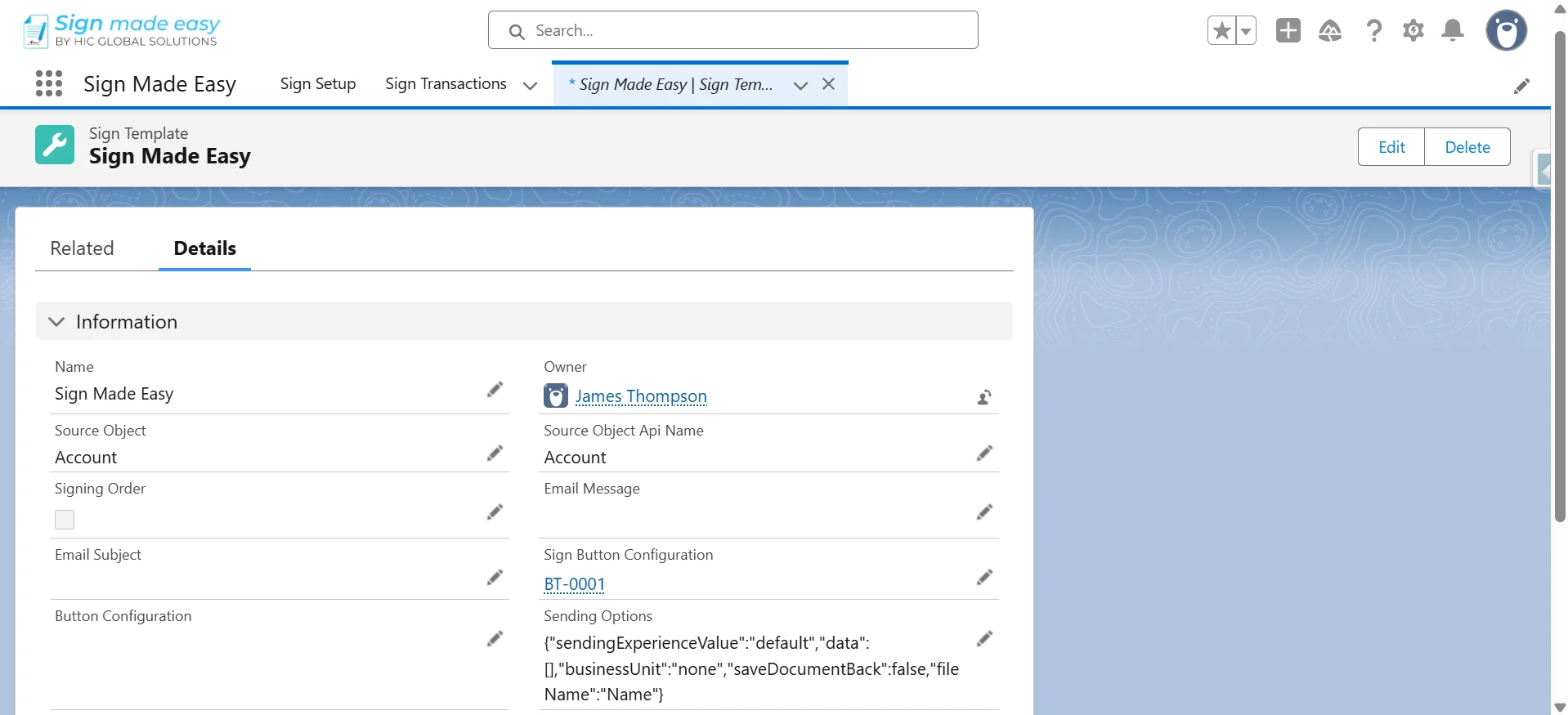 Template configuration