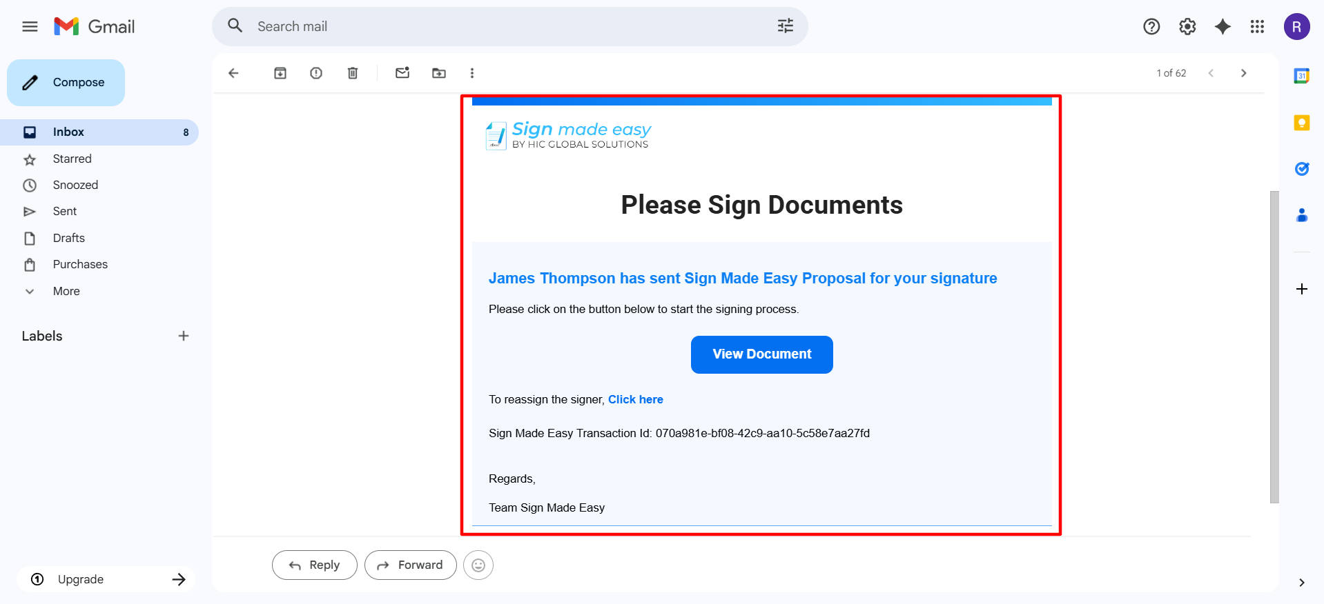 Sign Made Easy Transaction Mail