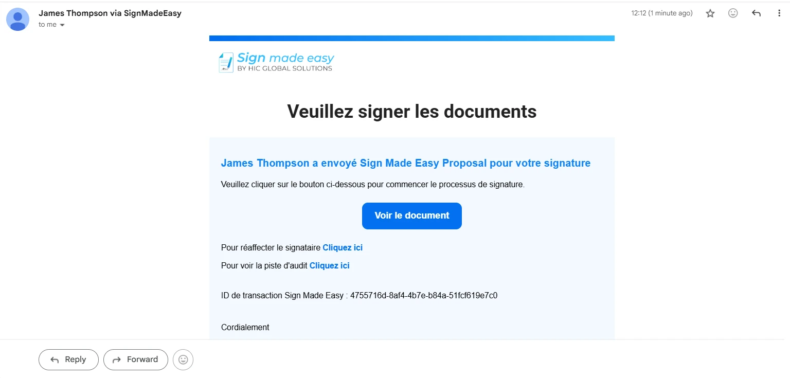email notification in French