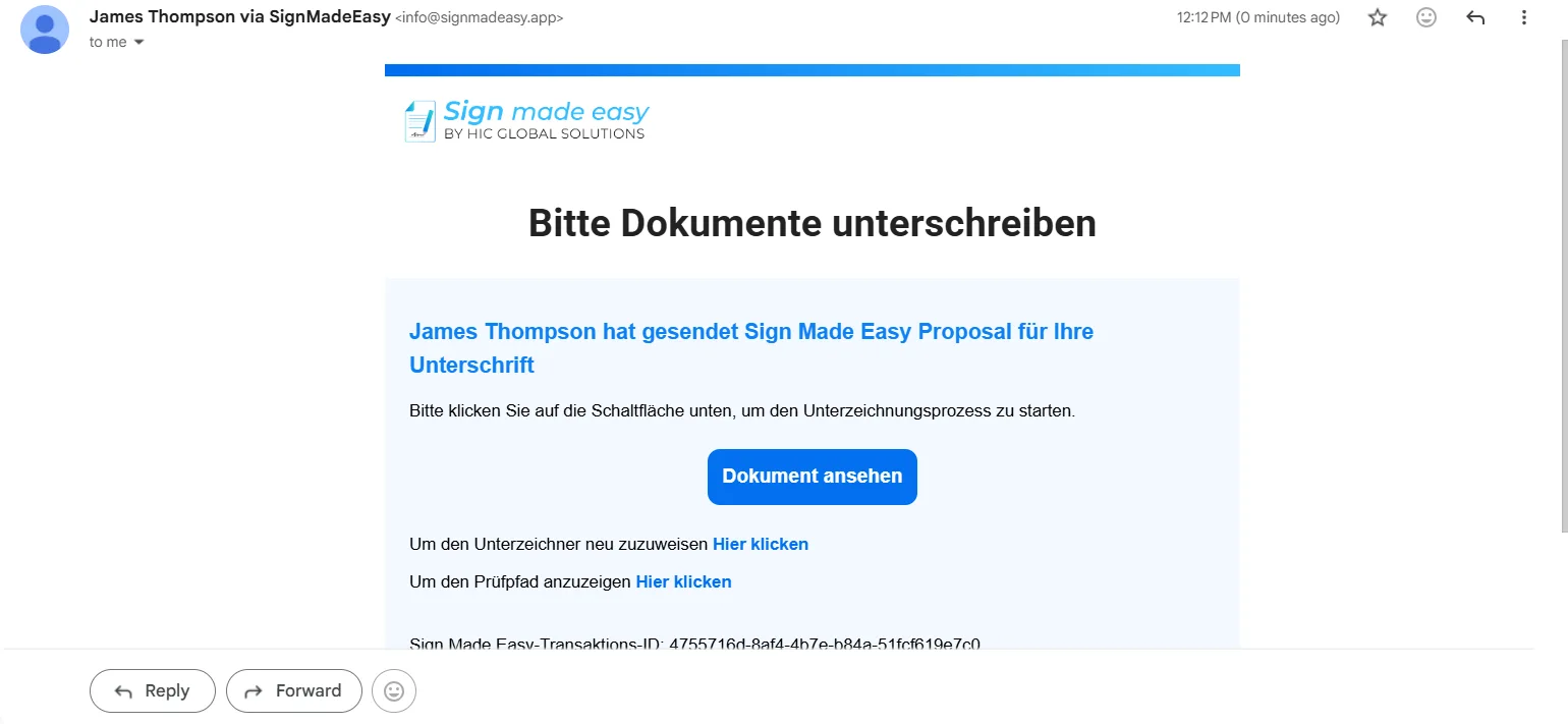 notification in German to complete the signing process