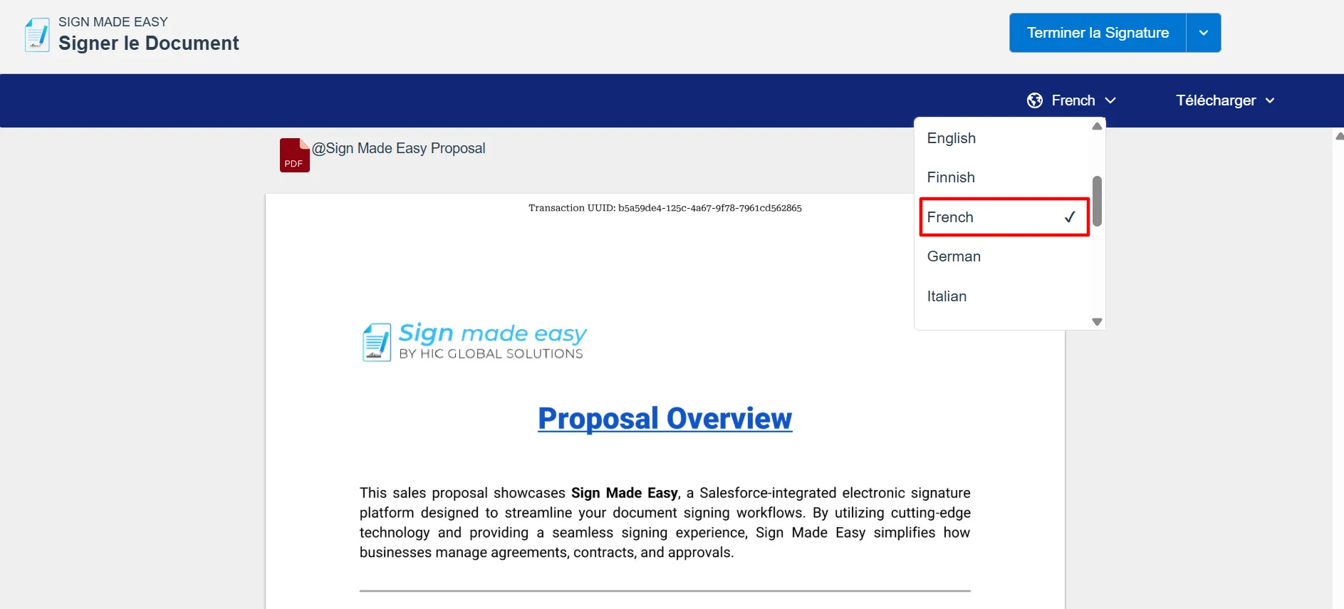 Select French or any preferred supported language