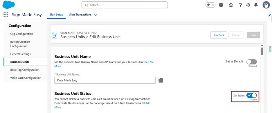 Set the status to Active to enable
