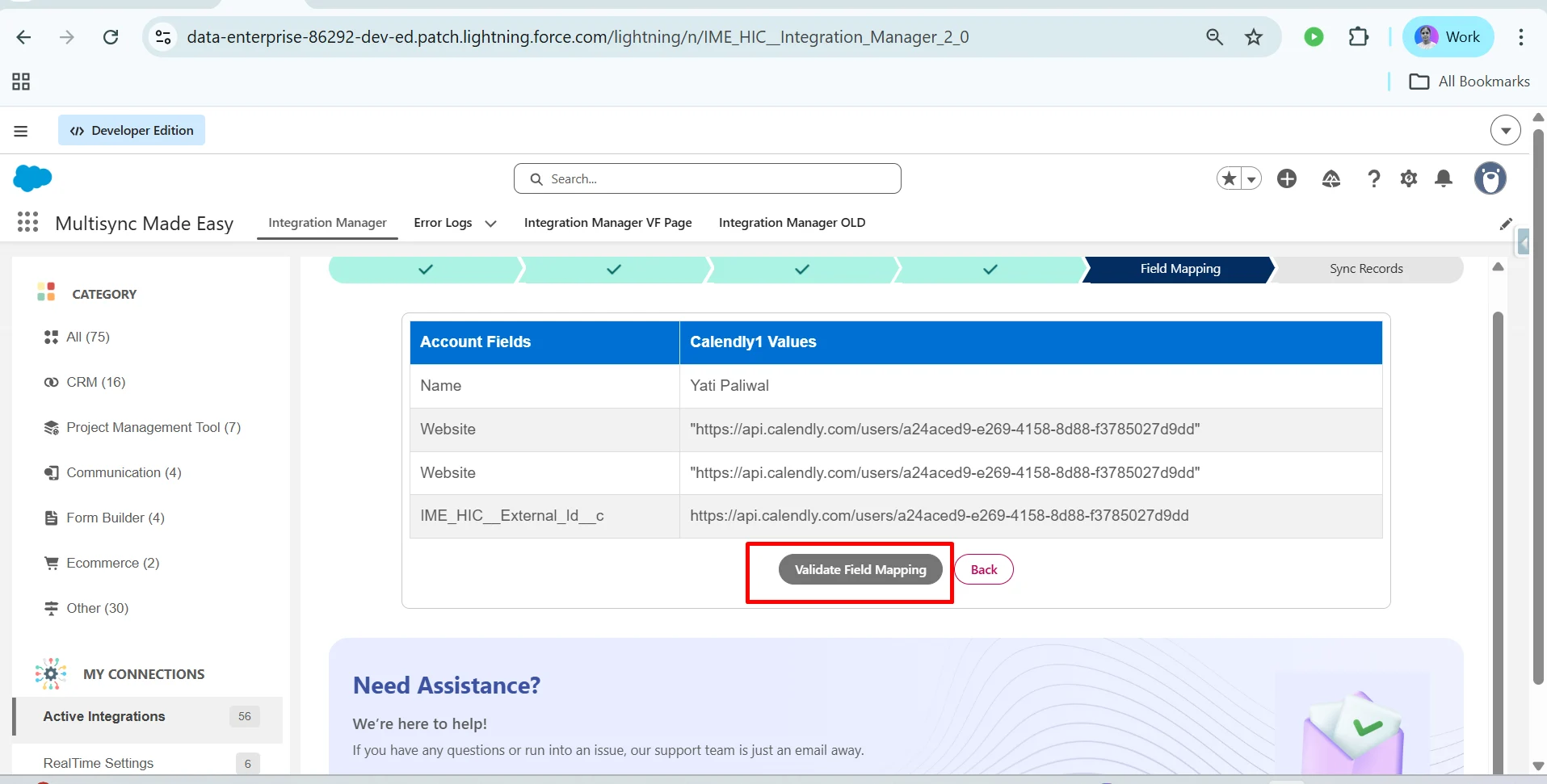 click on Validate Field Mapping