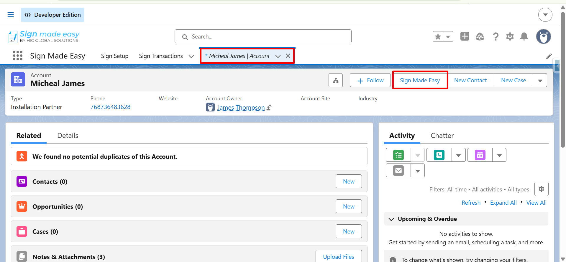 Sign Made Easy account page with the Sign Made Easy button highlighted.