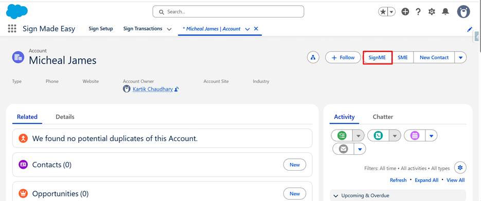 Sign Made Easy button on a Salesforce record.