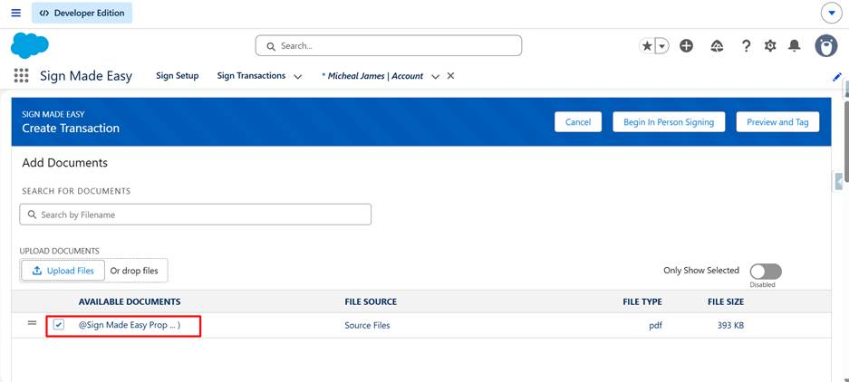 Add & Upload page with document, recipient, and Business Unit options.