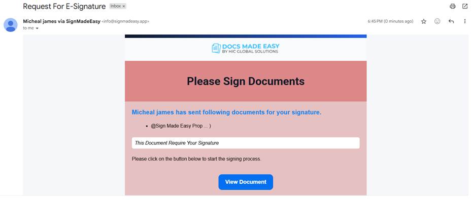 Send button for sending the document to the recipient.
